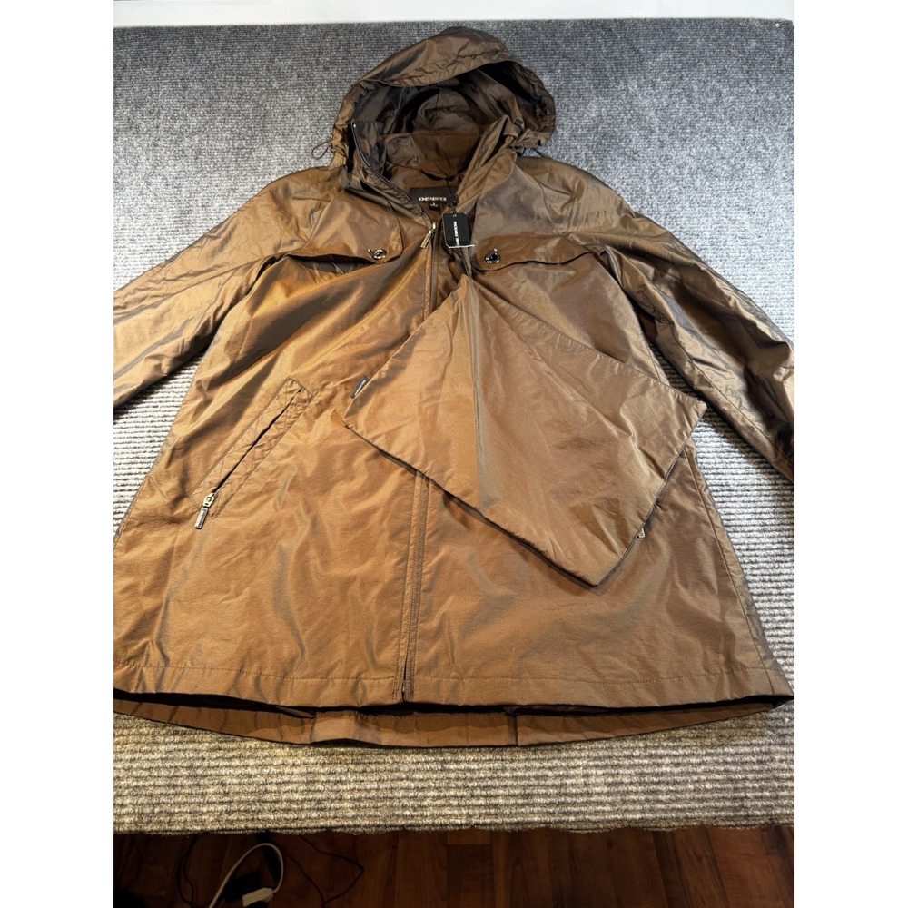 New Jones New York Brown Hooded Windbreaker Jacket Cinch Waist Size S Travel Bag